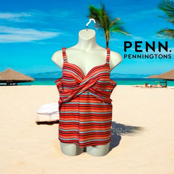 Penningtons, Plus Size Striped Sweetheart Tankini, 2X (44C), Multicolor βοΈ - Picture 1 of 10